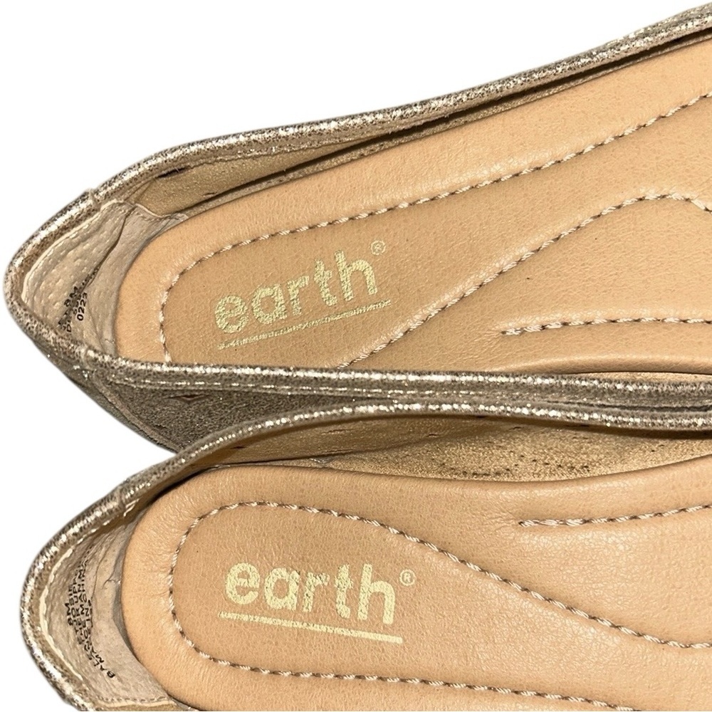 EARTH Josie Leather Comfort Laser Cut Bow Ballet Flats Metallic Gold Shoes Sz 8 - Picture 7 of 10